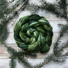 Load image into Gallery viewer, Grey Merino Tussah Silk Blend - &quot;Moss&quot; - Hand Dyed Wool Combed Top - Soft Spinning Fiber
