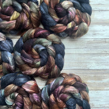 Load image into Gallery viewer, Grey Merino Tussah Silk Blend - &quot;Rare Earth&quot; - Hand Dyed Wool Combed Top - Soft Spinning Fiber

