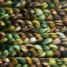 Load image into Gallery viewer, Grey Merino Tussah Silk Blend - &quot;Hobbiton&quot; - Hand Dyed Wool Combed Top - Soft Spinning Fiber
