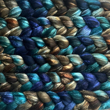 Load image into Gallery viewer, Grey Merino Tussah Silk Blend - &quot;Majesty&quot; - Hand Dyed Wool Combed Top - Soft Spinning Fiber
